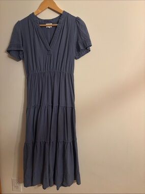 For Cynthia Dusty Blue Tiered Midi Dress